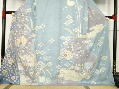 平和屋着物●訪問着 友禅 駒刺繍 絞り 雪輪花文 ロング丈 正絹 逸品 AABF6155ck