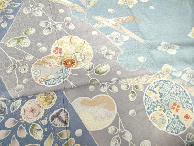 平和屋着物●訪問着 友禅 駒刺繍 絞り 雪輪花文 ロング丈 正絹 逸品 AABF6155ck