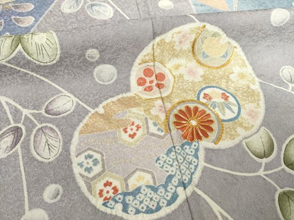 平和屋着物●訪問着 友禅 駒刺繍 絞り 雪輪花文 ロング丈 正絹 逸品 AABF6155ck
