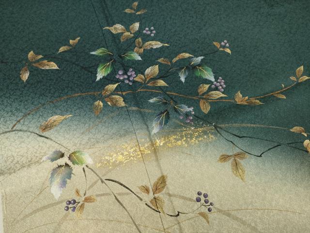 平和屋着物●和紙染染色作家・植村彩弘 訪問着 南天文 暈し染め 金彩 やまと金ラベル 正絹 逸品 AABF6156ck