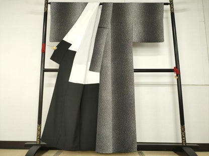 平和屋着物●上質な小紋 間道 たたき染 正絹 逸品 AABF6157ck