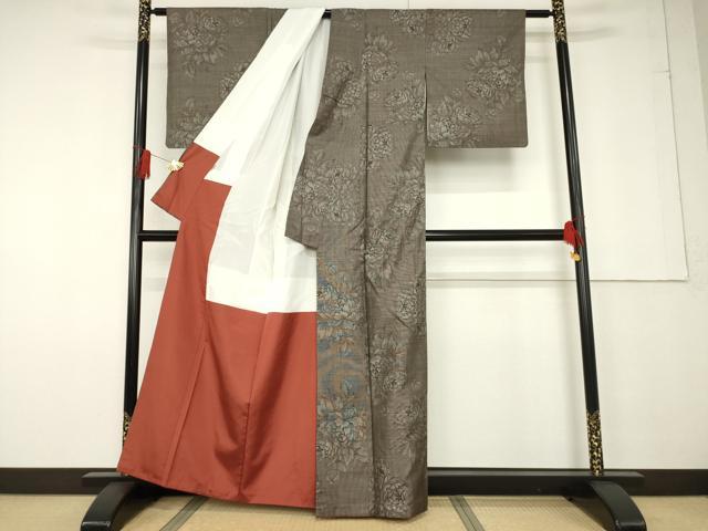 平和屋着物●本場大島紬 純泥染 手織り カタス9マルキ 舞花文 野口博次織物謹製 証紙付き 正絹 逸品 AABF6160ck