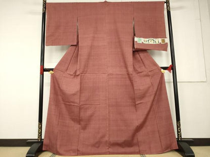 平和屋着物●結城紬 奥順 はたおり娘 蘇芳色 証紙付き 正絹 逸品 AABF6162ck