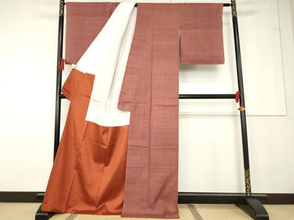 平和屋着物●結城紬 奥順 はたおり娘 蘇芳色 証紙付き 正絹 逸品 AABF6162ck