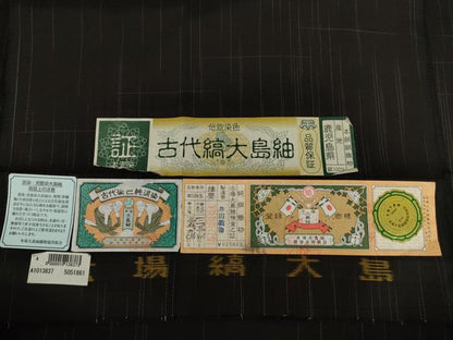 平和屋着物●本場縞大島紬 幾何学文様 井田織物謹製 証紙付き 正絹 逸品 未使用 AABF6164ck
