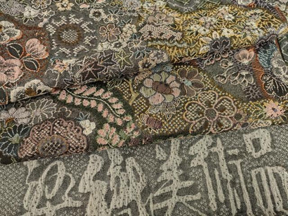平和屋着物●山岡古都・古都染人　染織美術品　薬墨染　天目織　お召　辻が花　舞花尽くし　反端付き　正絹　逸品　AABF6165ck