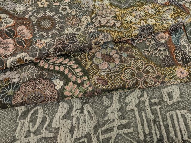 平和屋着物●山岡古都・古都染人　染織美術品　薬墨染　天目織　お召　辻が花　舞花尽くし　反端付き　正絹　逸品　AABF6165ck