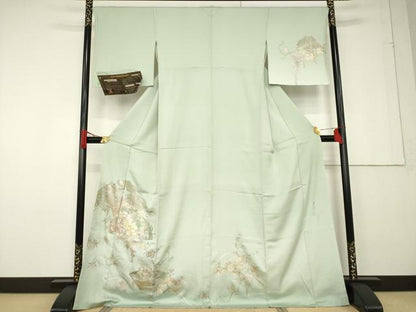 平和屋着物●金彩友禅 卓越技能者・名工・和田光正 訪問着 地紙花文 金彩 保証書付き ロング丈 正絹 逸品 未使用 AABF6166ck
