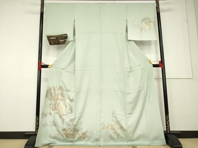平和屋着物●金彩友禅 卓越技能者・名工・和田光正 訪問着 地紙花文 金彩 保証書付き ロング丈 正絹 逸品 未使用 AABF6166ck