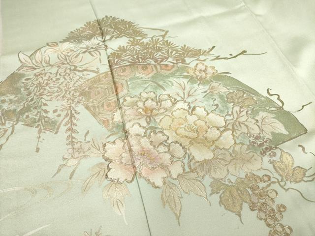 平和屋着物●金彩友禅 卓越技能者・名工・和田光正 訪問着 地紙花文 金彩 保証書付き ロング丈 正絹 逸品 未使用 AABF6166ck