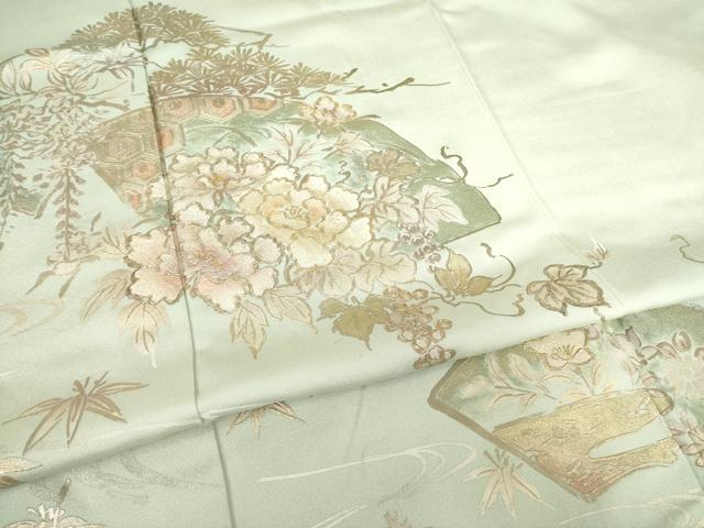 平和屋着物●金彩友禅 卓越技能者・名工・和田光正 訪問着 地紙花文 金彩 保証書付き ロング丈 正絹 逸品 未使用 AABF6166ck