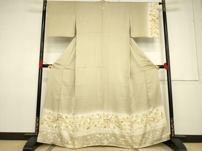 平和屋着物●訪問着 駒刺繍 横段鳳凰花文 暈し染め 金彩 反端付き 正絹 逸品 未使用 AABF6167ck