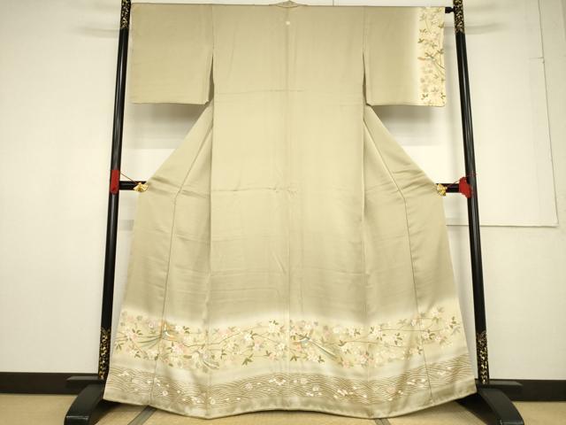 平和屋着物●訪問着 駒刺繍 横段鳳凰花文 暈し染め 金彩 反端付き 正絹 逸品 未使用 AABF6167ck