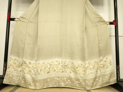 平和屋着物●訪問着 駒刺繍 横段鳳凰花文 暈し染め 金彩 反端付き 正絹 逸品 未使用 AABF6167ck