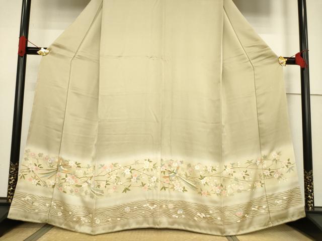 平和屋着物●訪問着 駒刺繍 横段鳳凰花文 暈し染め 金彩 反端付き 正絹 逸品 未使用 AABF6167ck