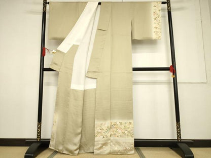 平和屋着物●訪問着 駒刺繍 横段鳳凰花文 暈し染め 金彩 反端付き 正絹 逸品 未使用 AABF6167ck