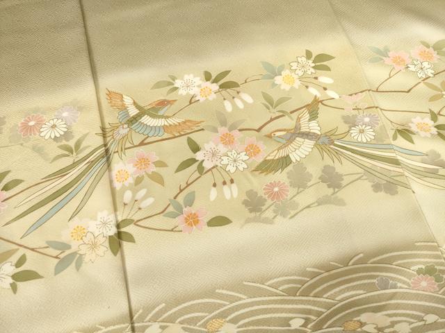 平和屋着物●訪問着 駒刺繍 横段鳳凰花文 暈し染め 金彩 反端付き 正絹 逸品 未使用 AABF6167ck