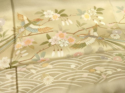 平和屋着物●訪問着 駒刺繍 横段鳳凰花文 暈し染め 金彩 反端付き 正絹 逸品 未使用 AABF6167ck