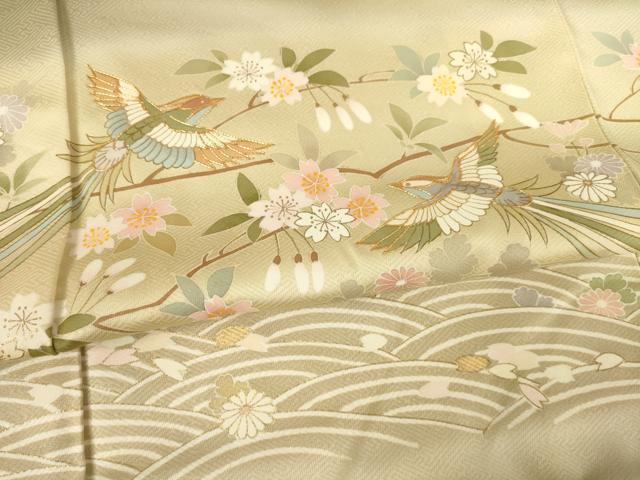 平和屋着物●訪問着 駒刺繍 横段鳳凰花文 暈し染め 金彩 反端付き 正絹 逸品 未使用 AABF6167ck