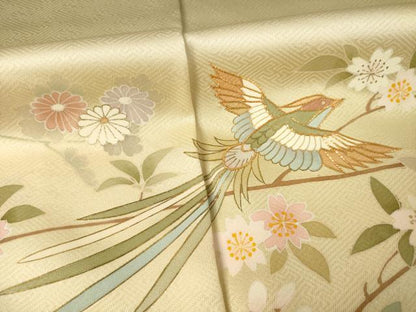 平和屋着物●訪問着 駒刺繍 横段鳳凰花文 暈し染め 金彩 反端付き 正絹 逸品 未使用 AABF6167ck