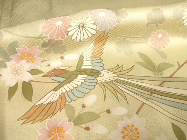 平和屋着物●訪問着 駒刺繍 横段鳳凰花文 暈し染め 金彩 反端付き 正絹 逸品 未使用 AABF6167ck
