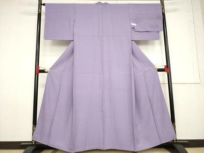平和屋着物●上質な色無地　堅牢染　竜胆色　丹後ちりめん　反端付き　正絹　逸品　AABF6172ck