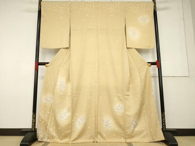 平和屋着物●訪問着 舞花文 暈し染め 金通し地 丹後ちりめん 反端付き 正絹 逸品 AABF6174ck