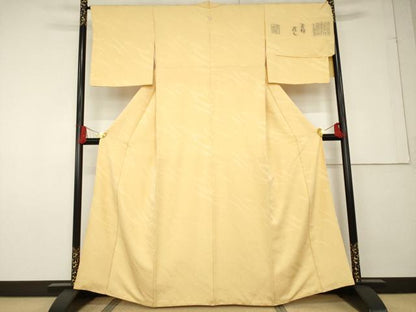平和屋着物●上質な色無地 吉祥尽くし 蜂蜜色 反端付き 正絹 逸品 AABF6181ck