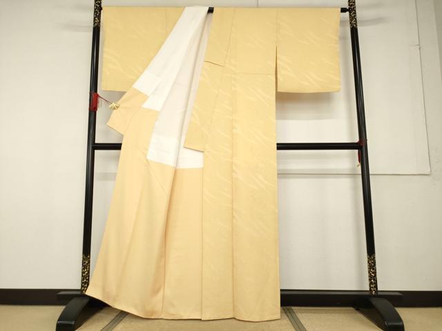 平和屋着物●上質な色無地 吉祥尽くし 蜂蜜色 反端付き 正絹 逸品 AABF6181ck