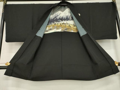 平和屋着物●男性 黒紋付・羽織セット 正絹 逸品 AABF6182ck