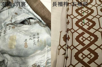 平和屋着物●男性 奥能登紬 アンサンブル 長襦袢(袷)セット 草木染 憲法色 反端付き 正絹 逸品 AABF6183ck