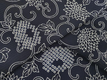 平和屋着物●上質な小紋 絞り 藍 花唐草文 正絹 逸品 AABF6185ck