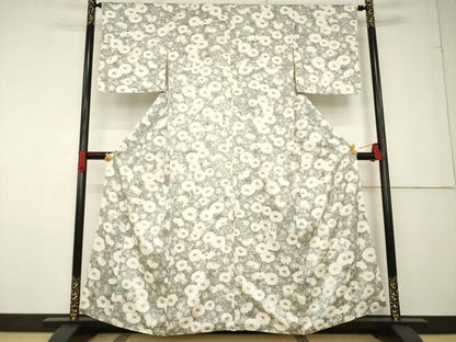 平和屋着物●上質な小紋 手描き 椿 正絹 逸品 AABF6189ck
