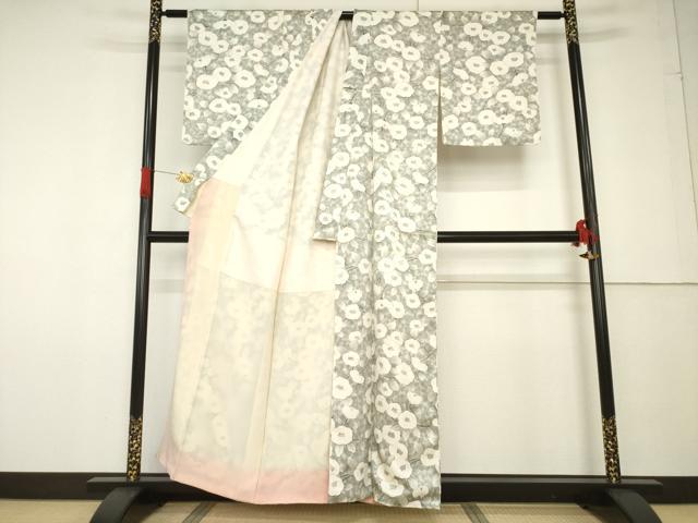 平和屋着物●上質な小紋 手描き 椿 正絹 逸品 AABF6189ck