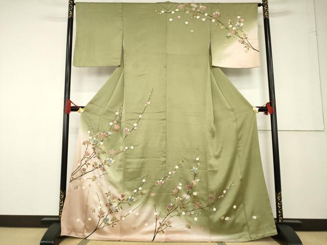 平和屋着物●訪問着 枝花文 暈し染め 金彩 正絹 逸品 AABF6190ck