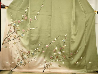 平和屋着物●訪問着 枝花文 暈し染め 金彩 正絹 逸品 AABF6190ck
