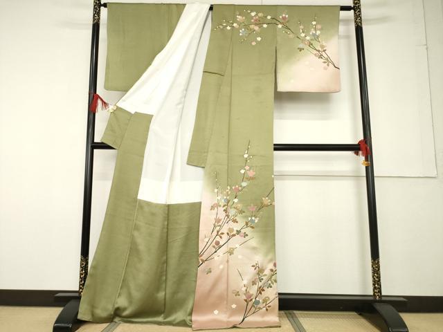 平和屋着物●訪問着 枝花文 暈し染め 金彩 正絹 逸品 AABF6190ck