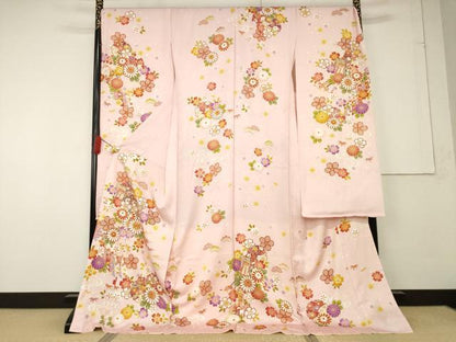 平和屋着物●豪華振袖 京友禅 駒刺繍 御所車花文 仮絵羽 逸品 未使用 AABF6191ck