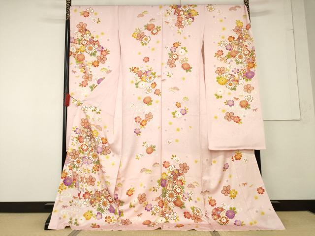平和屋着物●豪華振袖 京友禅 駒刺繍 御所車花文 仮絵羽 逸品 未使用 AABF6191ck