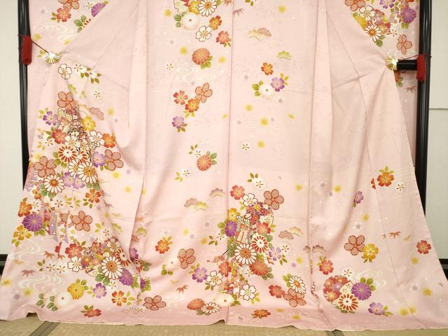 平和屋着物●豪華振袖 京友禅 駒刺繍 御所車花文 仮絵羽 逸品 未使用 AABF6191ck