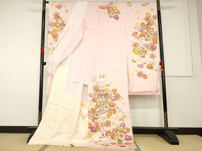 平和屋着物●豪華振袖 京友禅 駒刺繍 御所車花文 仮絵羽 逸品 未使用 AABF6191ck