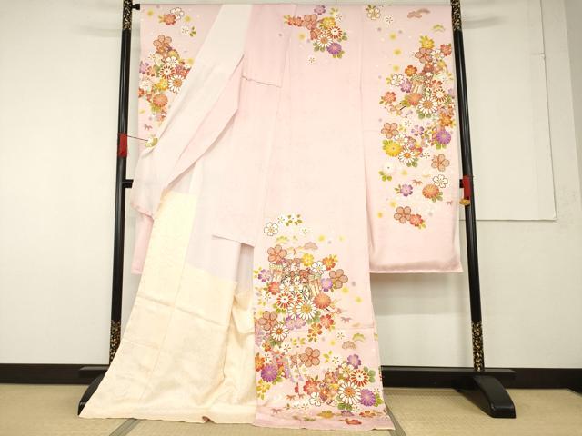 平和屋着物●豪華振袖 京友禅 駒刺繍 御所車花文 仮絵羽 逸品 未使用 AABF6191ck