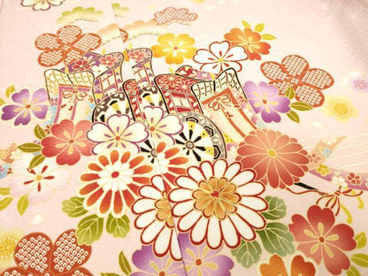 平和屋着物●豪華振袖 京友禅 駒刺繍 御所車花文 仮絵羽 逸品 未使用 AABF6191ck
