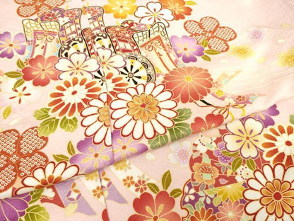 平和屋着物●豪華振袖 京友禅 駒刺繍 御所車花文 仮絵羽 逸品 未使用 AABF6191ck