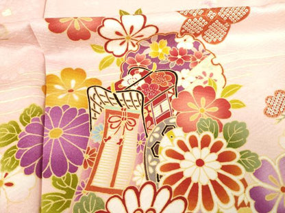 平和屋着物●豪華振袖 京友禅 駒刺繍 御所車花文 仮絵羽 逸品 未使用 AABF6191ck