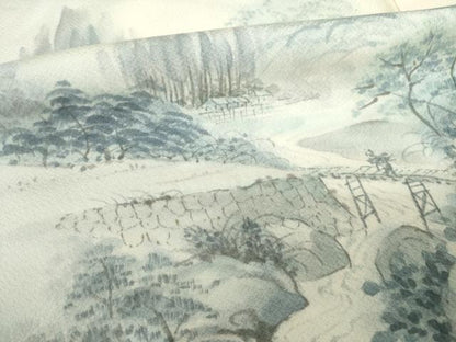 平和屋着物●訪問着 手描き 風景文 正絹 逸品 AABF6192ck