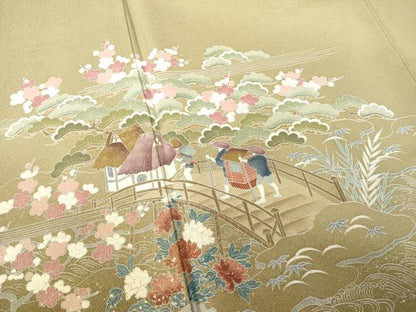 平和屋着物●訪問着 友禅 風景花文 正絹 逸品 AABF6195ck