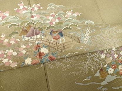 平和屋着物●訪問着 友禅 風景花文 正絹 逸品 AABF6195ck
