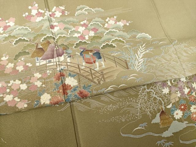 平和屋着物●訪問着 友禅 風景花文 正絹 逸品 AABF6195ck