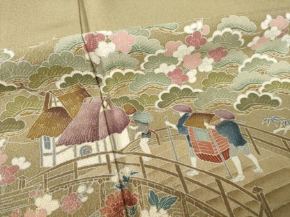 平和屋着物●訪問着 友禅 風景花文 正絹 逸品 AABF6195ck